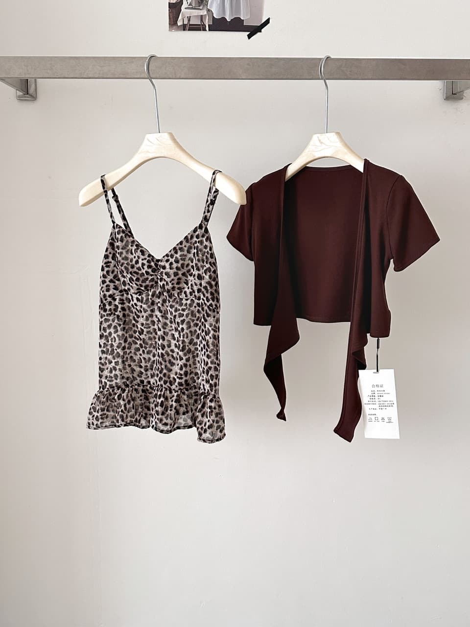 한 부서 스트랩 반팔 오픈 가디건 여성 여름 착용 가져 가라. 수 있습니다. 외출용 레오파드 무늬 캐미솔 핫걸 맨위 투피스 슈트 상세 이미지 8