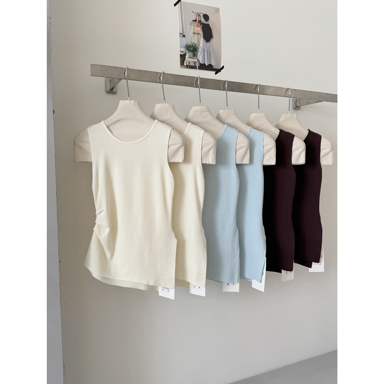 rachel 파리 일러스트레이션 도시 lady 센스 슬림해 보이는 핀치 Pleat 측면 트임 조끼 이미지 5