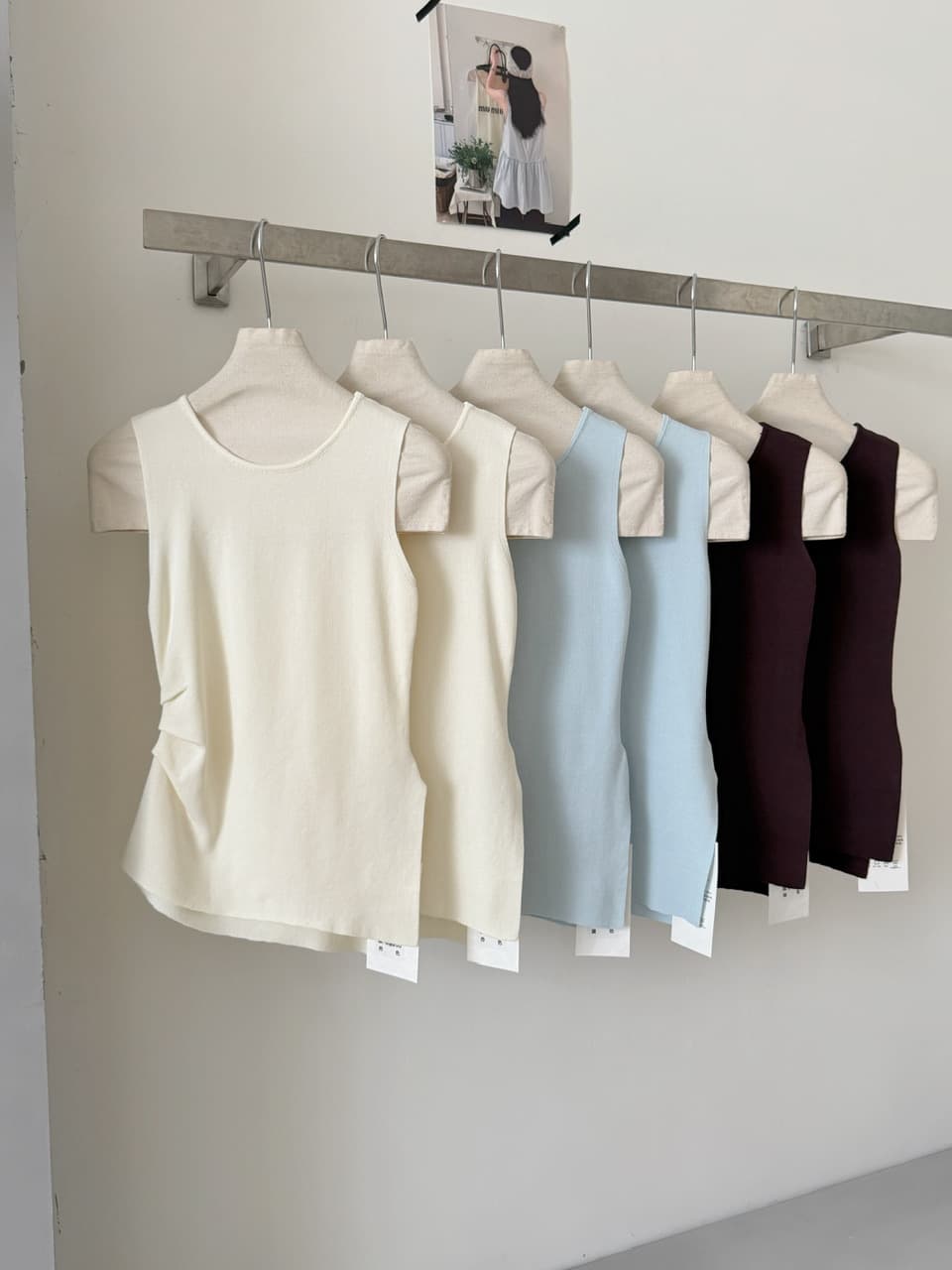rachel 파리 일러스트레이션 도시 lady 센스 슬림해 보이는 핀치 Pleat 측면 트임 조끼 상세 이미지 7