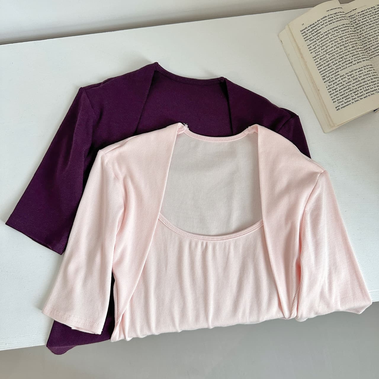 페이크 레이어드 보라색 광장 칼라 중간 소매 티셔츠 여성 여름 허리 수축 다용도 핫걸 바람 몸매 가꾸기 슬림해 보이는 5 점 소매 맨위 상세 이미지 9