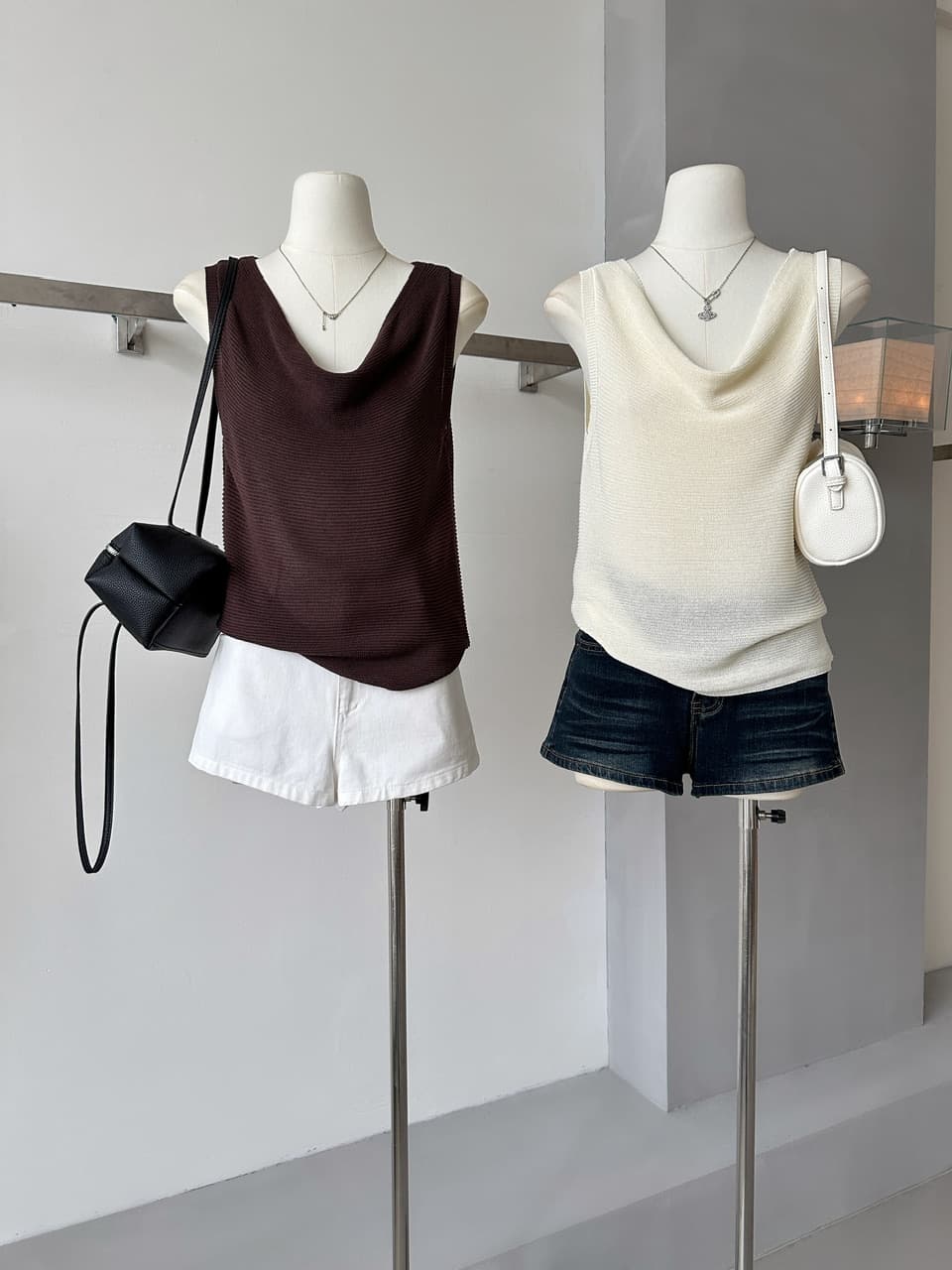 민소매 맨위 여성 얇은 스타일 조끼 외출용 쇼트 스타일 흔들다 칼라 고급 센스 오래된 돈 바람 얼음 실크 니트 스웨터 상세 이미지 8