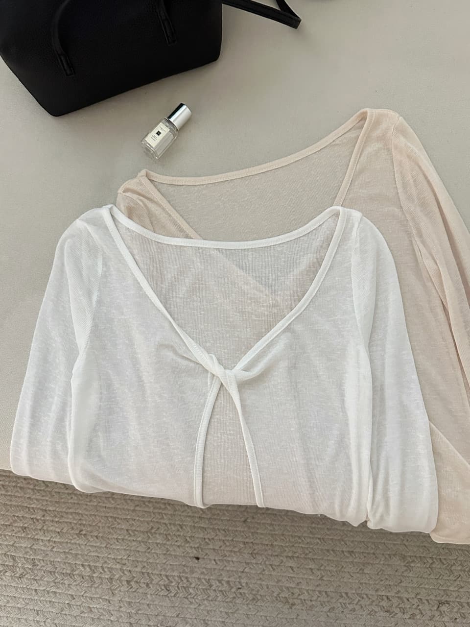 한 부서 느긋한 자외선 차단 세트 여성 행침 목 조끼 여성 외부 가져 가라. 비틀림 긴팔 블라우스 맨위 투피스 세트 상세 이미지 23