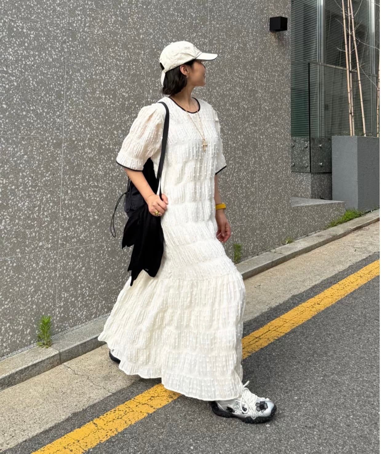 한국 chic 여름 달콤함 품격 라운드 넥 패치워크 색상 디자인 루즈핏 연령 감소 롱 코트 거품 소매 여성 드레스 이미지 2