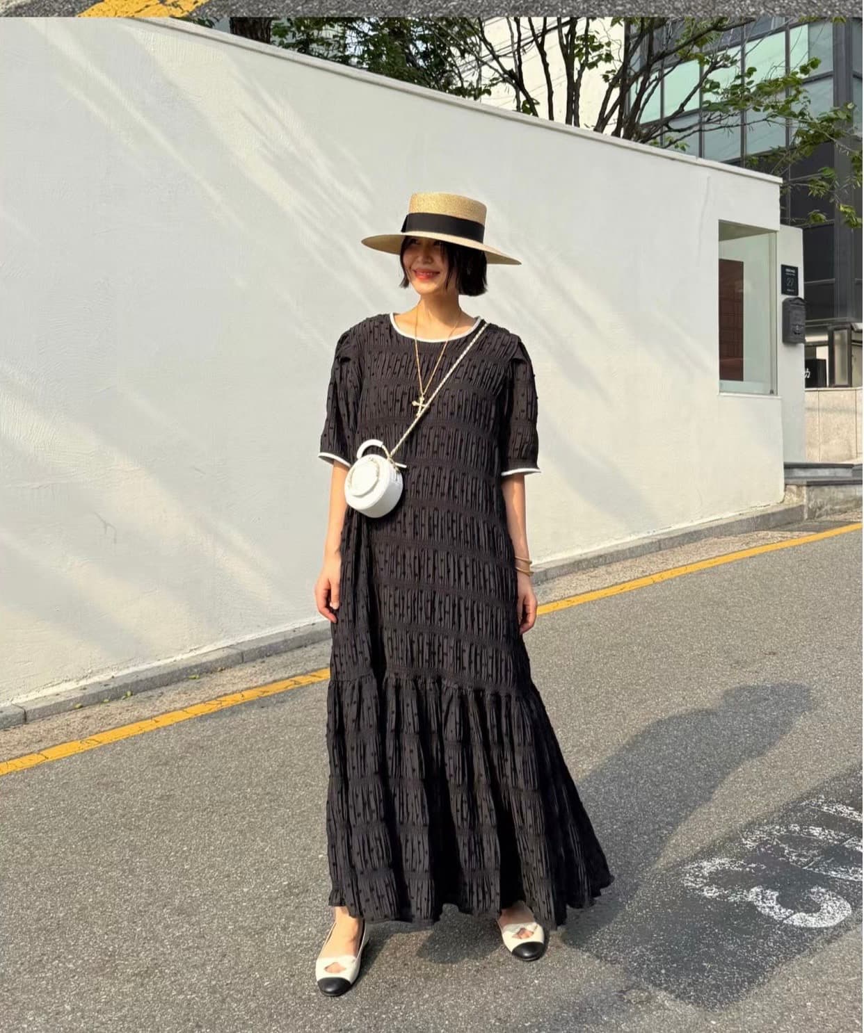 한국 chic 여름 달콤함 품격 라운드 넥 패치워크 색상 디자인 루즈핏 연령 감소 롱 코트 거품 소매 여성 드레스 상세 이미지 7