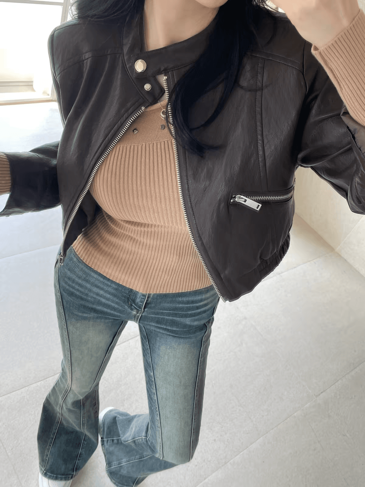 지금 want 작은 쿠이 한국 동대문 구매 봄 쇼트 스타일 패션 다용도 스탠드 칼라 가죽 재킷 재킷 재킷 상세 이미지 5
