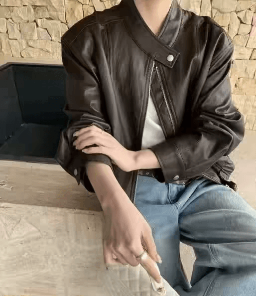 짧은 외투 재킷 이른 봄 새로운 한국 스타일 캐주얼 라운드 넥 지퍼 벨트 pu 가죽 재킷 상세 이미지 2