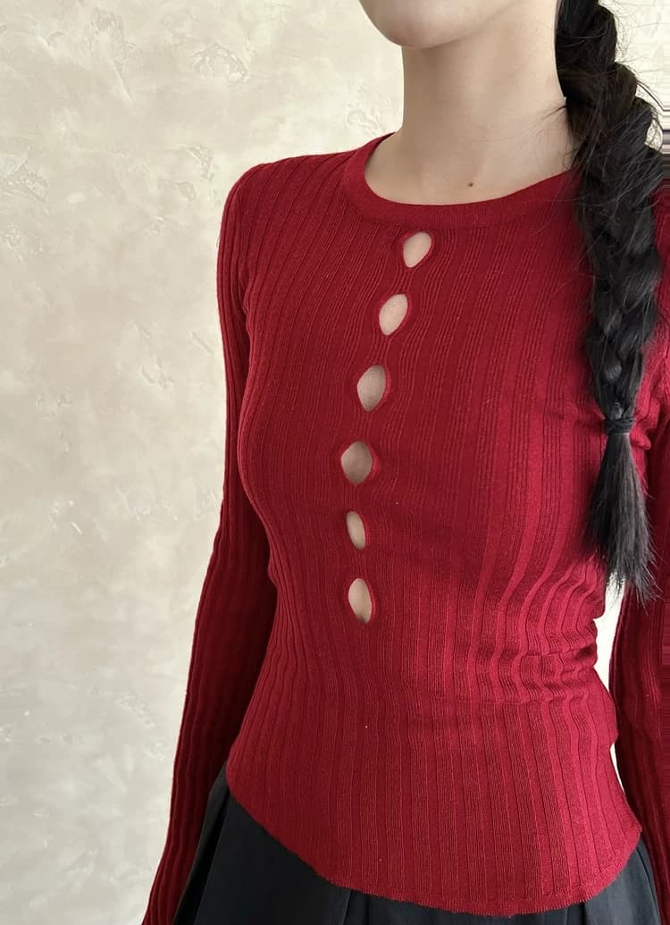 sweet aiko 도파민 홀로우 아웃 디자인 센스 양모 기본 셔츠 열세 개 이른 봄 밝은 녹색 몸매 가꾸기 스웨터 여자 상세 이미지 14