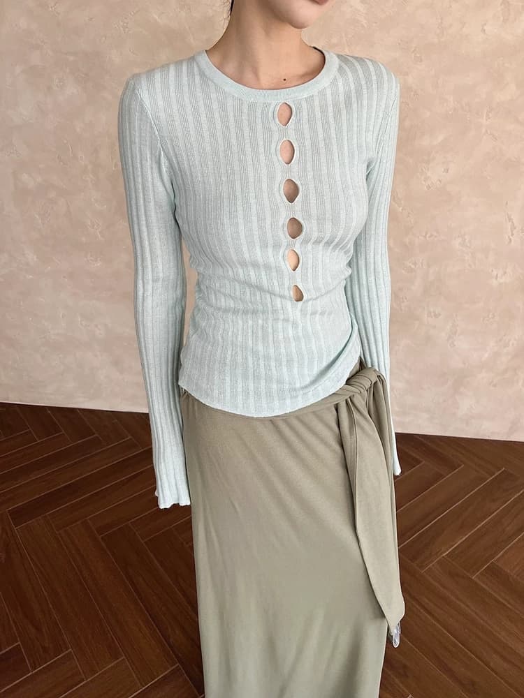 sweet aiko 도파민 홀로우 아웃 디자인 센스 양모 기본 셔츠 열세 개 이른 봄 밝은 녹색 몸매 가꾸기 스웨터 여자 상세 이미지 20