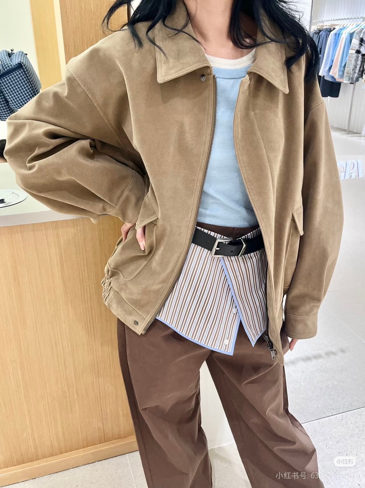 새로운 한국 스타일 폴로 칼라 긴팔 루즈핏 빅 포켓 레트로 사슴 캐시미어 재킷 맨위 여성 상세 이미지 13