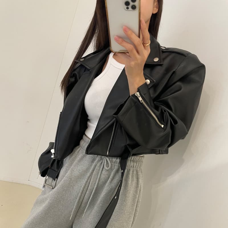 26 가을 겨울 캐주얼 레트로 정장 칼라 빅 포켓 레이스업 허리 수축 쇼트 스타일 오토바이 가죽 재킷 pu 가죽 자켓