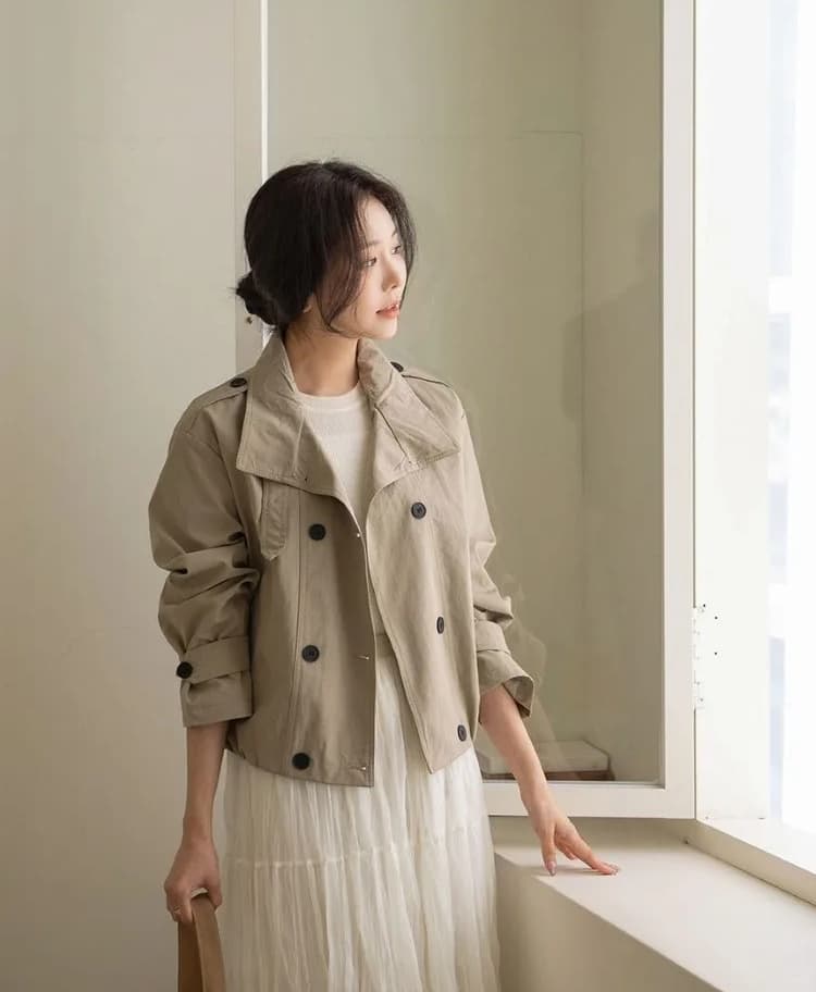 한국 chic 레트로 쇼트 스타일 바람막이 자켓 여성 코트 한 부서 빛 요리 한 바람 루즈핏 디자인 영국식 바람 맨위 상세 이미지 3
