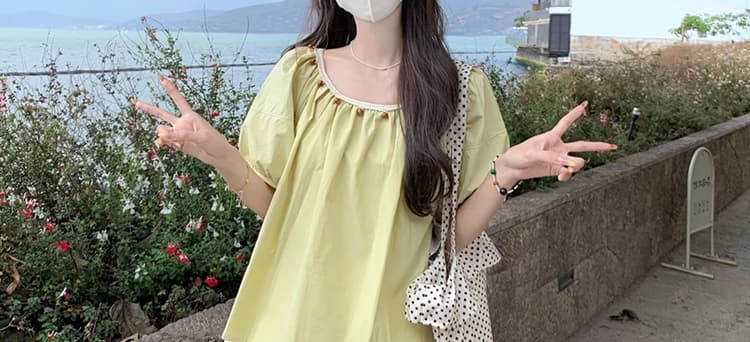 임산부 한 부서 수공 편집 비즈 박기 캐주얼 루즈핏 미니멀리즘 맨위 다용도 와이드 레그 팬츠 투피스 세트 상세 이미지 11