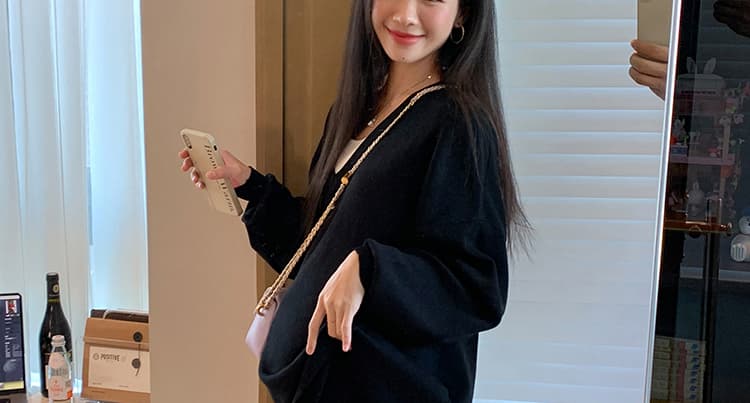 지금 봄 느긋한 바람 패션 외국 가스 슬림해 보이는 세트 니트 스웨터 와이드 레그 팬츠 어린이 임산부 투피스 세트 상세 이미지 23