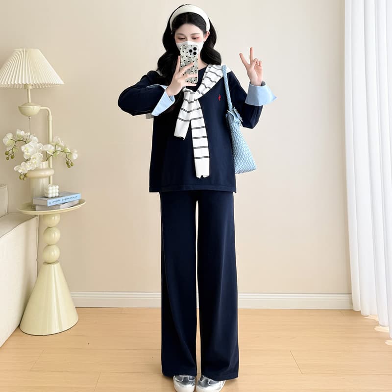 지금 실사 가을 신제품 임산부 빅 사이즈 캐주얼 루즈핏 패션 연령 감소 느긋한 바람 후드티 세트 보내기 스카프 이미지 5