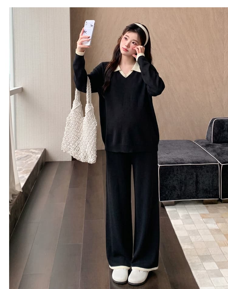 지금 실사 임산부 2026 가을 새로운 느긋한 게으른 착용 가져 가라. 캐주얼 세트 상세 이미지 21
