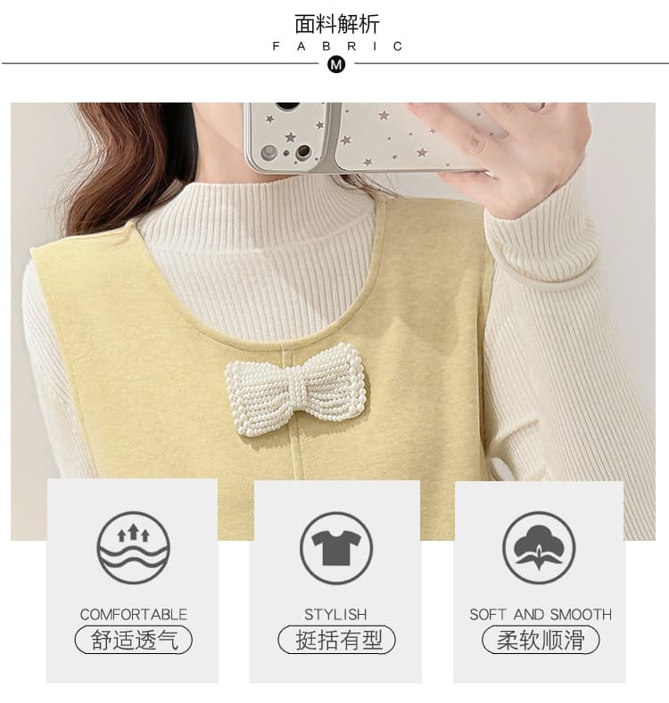 실사 지금 임산부 새로운 한 부서 언더 코트 진주 나비 매듭 루즈핏 드레스 투피스 세트 상세 이미지 7