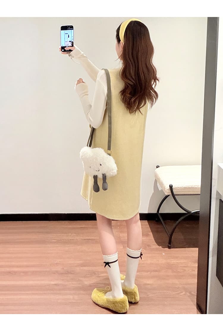 실사 지금 임산부 새로운 한 부서 언더 코트 진주 나비 매듭 루즈핏 드레스 투피스 세트 상세 이미지 34