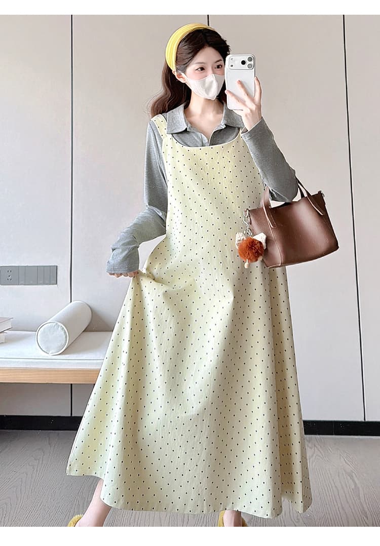 실사 임산부 새로운 미니멀리즘 다용도 t+ 데님 도트 무늬 조끼 치마 세트 상세 이미지 18