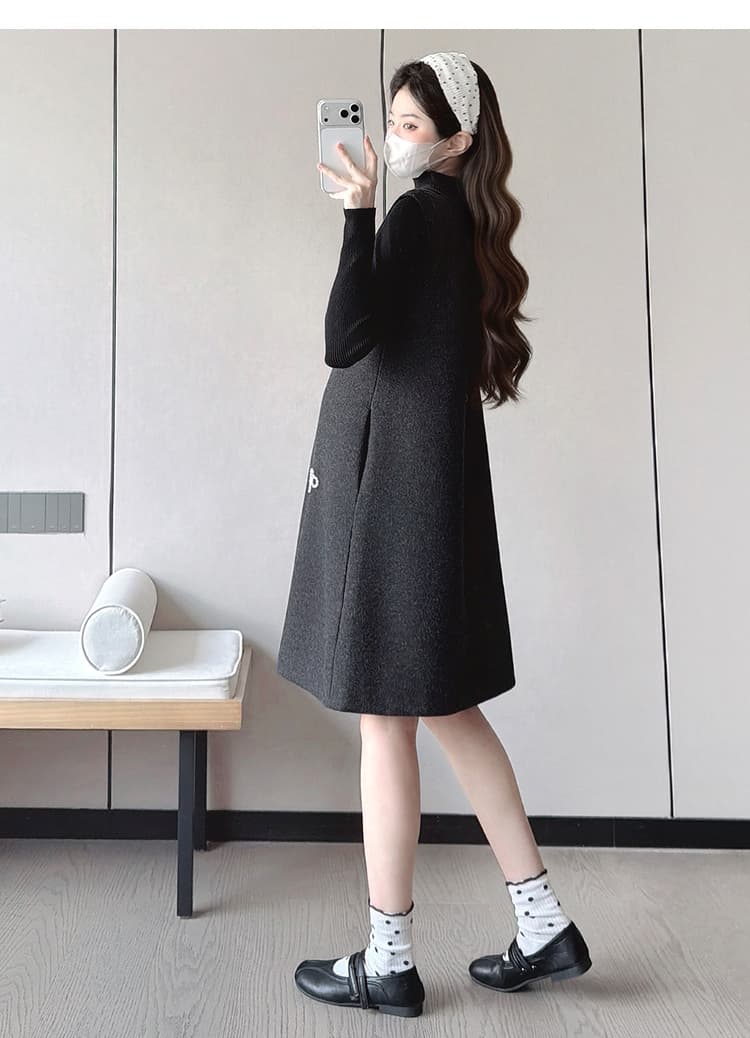 실사 임산부 새로운 작은 샤넬 스타일 무거운 작업 진주 나비 매듭 드레스 미니멀리즘 기본 셔츠 투피스 세트 세트 상세 이미지 25