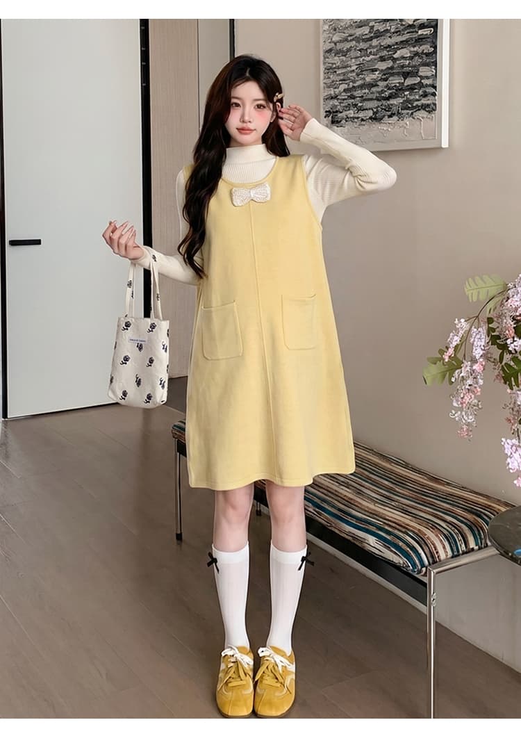 실사 지금 임산부 가을 겨울 새로운 한 부서 미니멀리즘 관대 한 작은 샤넬 스타일 진주 나비 매듭 드레스 투피스 세트 상세 이미지 13