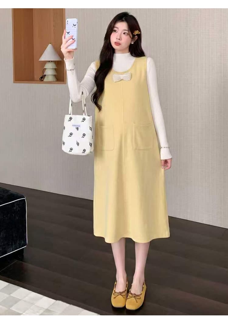 실사 지금 임산부 가을 겨울 새로운 한 부서 미니멀리즘 관대 한 작은 샤넬 스타일 진주 나비 매듭 드레스 투피스 세트 상세 이미지 36