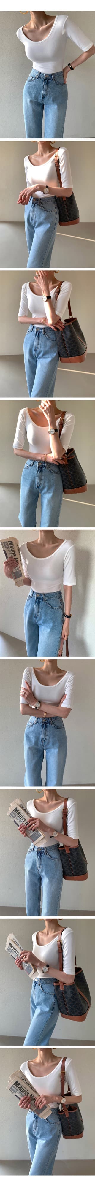 재고 있음 대 u 타이트 디자인 센스 낮은 네크라인 반팔 섹시함 백리스 쇄골 다용도 쇼트 스타일 순면 맨위 상세 이미지 3