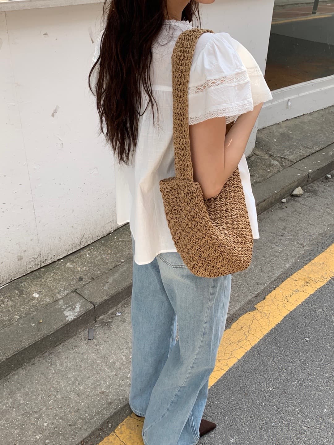 재고 있음 한 부서 여름 차가운 청 ~을 통해 무거운 작업 레이스 홀로우 아웃 명중 Pleat 연꽃 잎 소매 작은 셔츠 상세 이미지 10