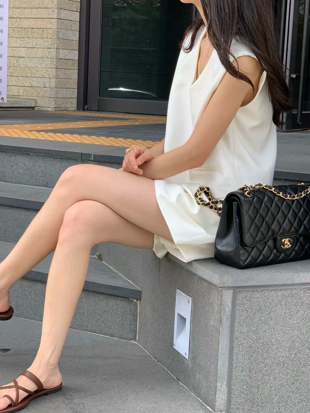 재고 있음 한국 chic 품격 V넥 작은 샤넬 스타일 쇼트 스타일 조끼 하이웨이스트 플리츠 넓은 다리가 짧다. 바지 투피스 세트 상세 이미지 11