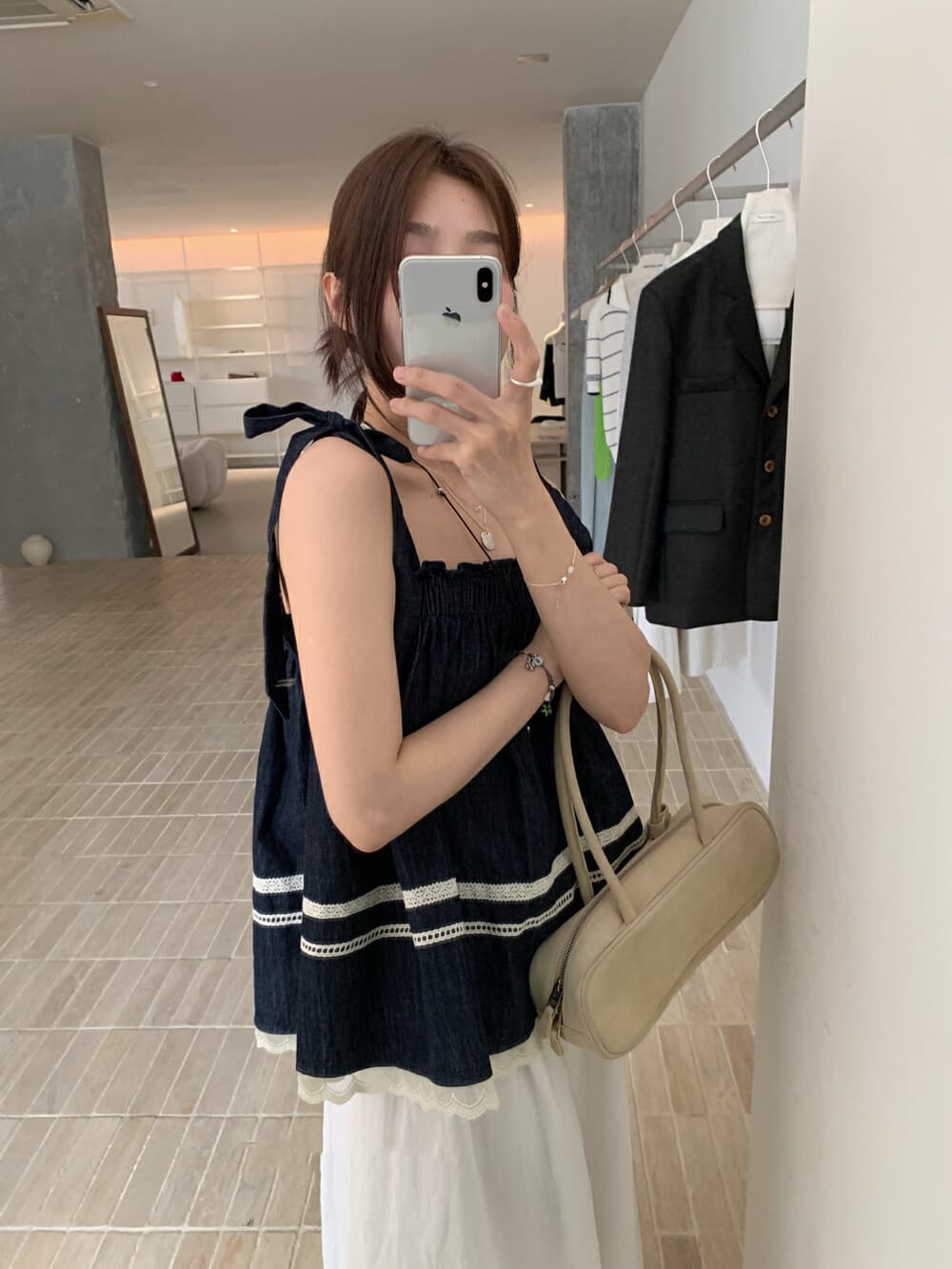 있음 물품 한국 chic 작은 대중 레이스 조각 레이스 슬립 작은 셔츠 상세 이미지 5