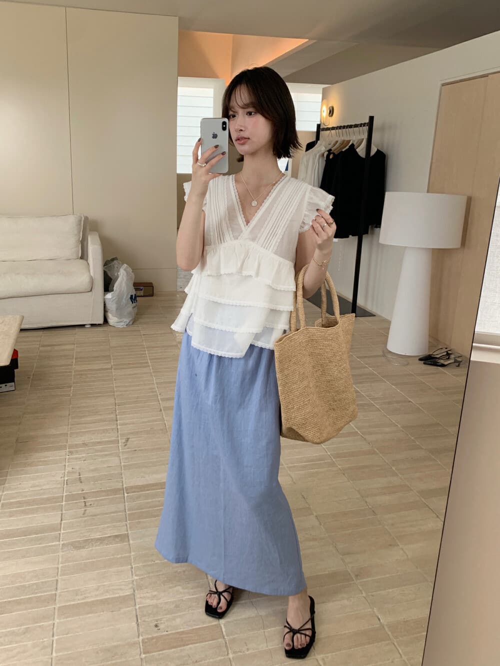 재고 있음 한국 스타일 품격 다용도 무거운 작업 요정 프릴 Feifei 소매 셔츠 상세 이미지 6