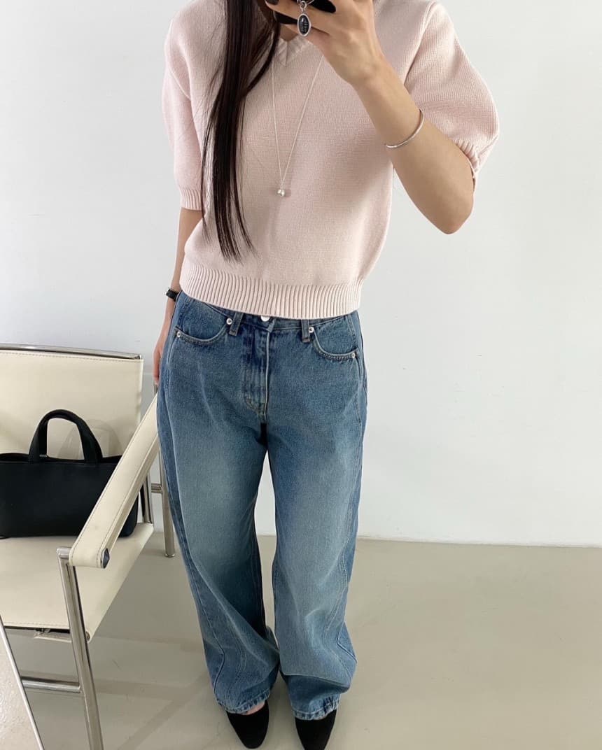 재고 있음 한국 chic 레트로 가스 V넥 칼라 루즈핏 다용도 캐주얼 배색 스트라이프 반팔 니트 스웨터 맨위 상세 이미지 20