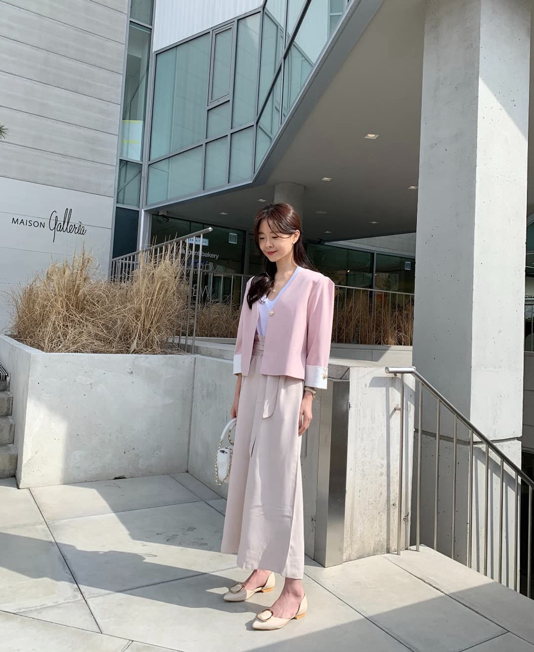 재고 있음 한국 chic 다용도 섹션 품격 배색 정장 진주 버클 재킷 상세 이미지 7