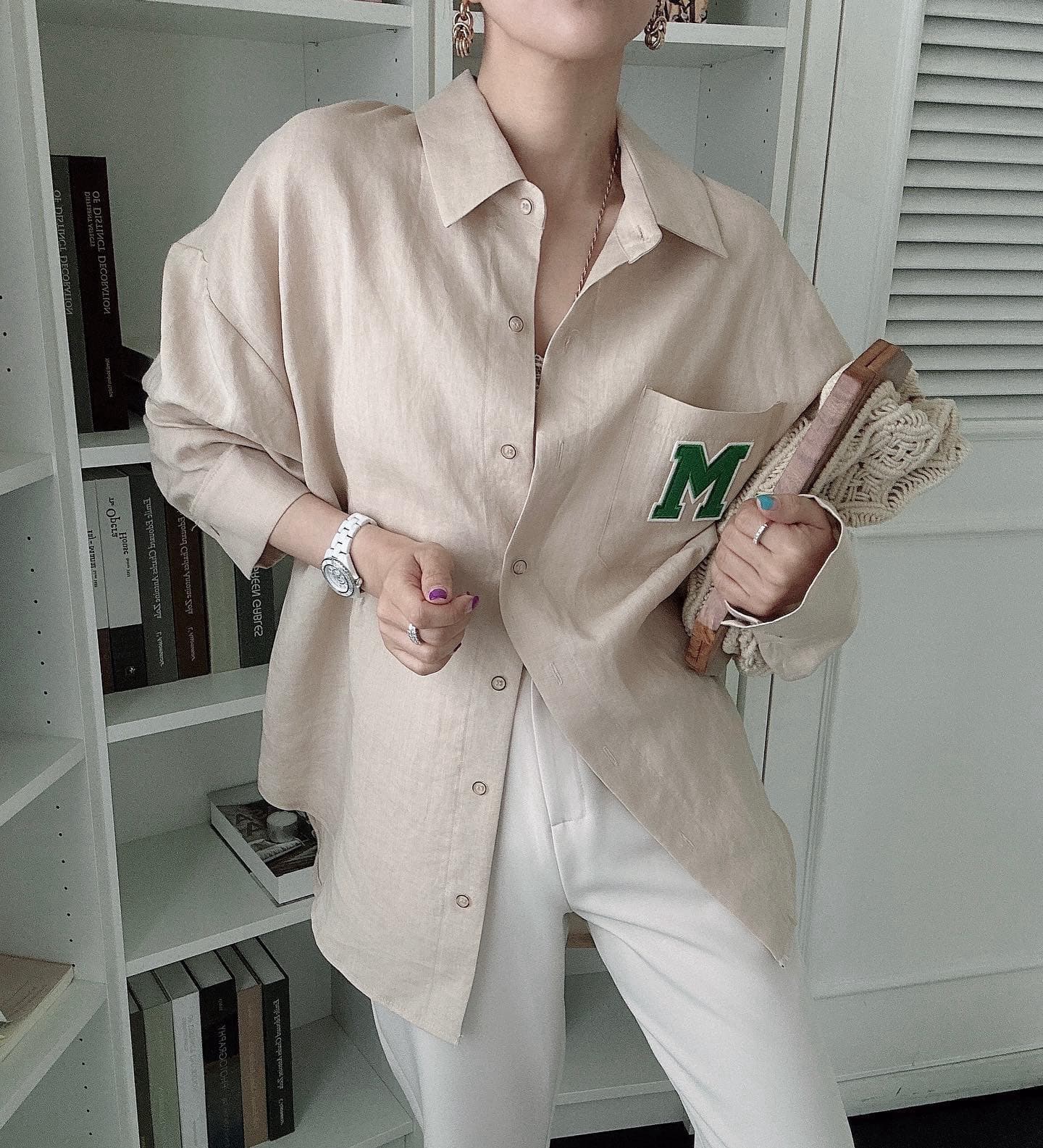 재고 있음 한국 ins 품격 루즈핏 다용도 알파벳 패치 셔츠 이미지 2
