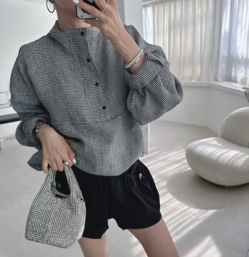 재고 있음 한국 chic 새로운 캐주얼 부서 버클 스탠드 칼라 펌프 로프 뒤로 알파벳 후드티 상세 이미지 2