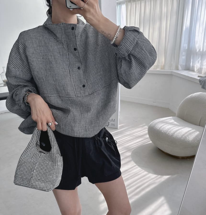 재고 있음 한국 chic 새로운 캐주얼 부서 버클 스탠드 칼라 펌프 로프 뒤로 알파벳 후드티 상세 이미지 5