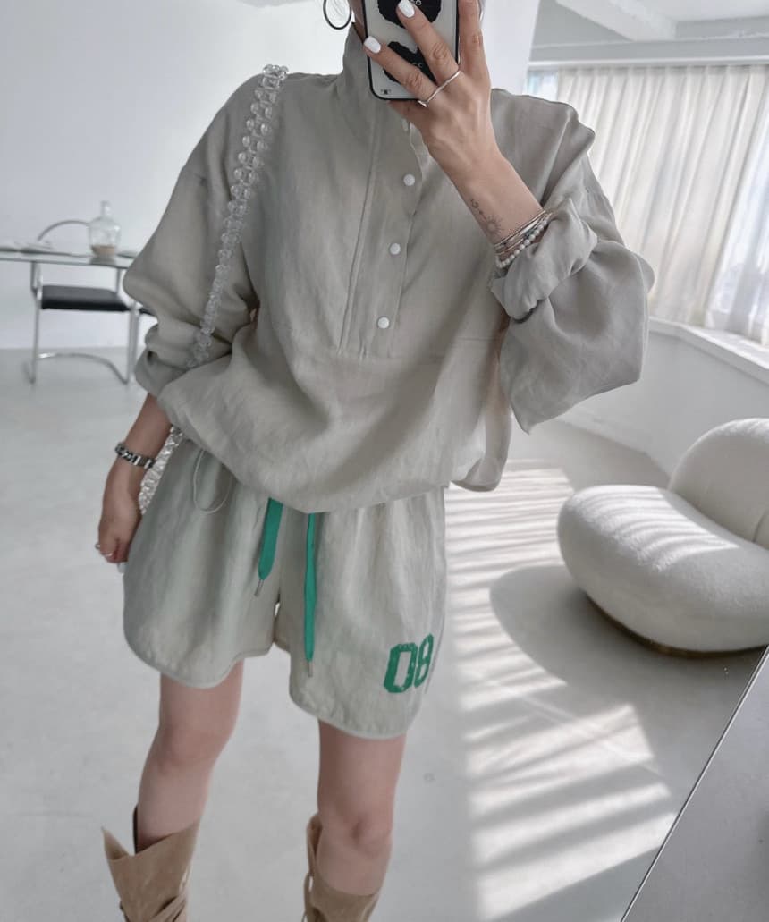 재고 있음 한국 chic 새로운 캐주얼 부서 버클 스탠드 칼라 펌프 로프 뒤로 알파벳 후드티 상세 이미지 9