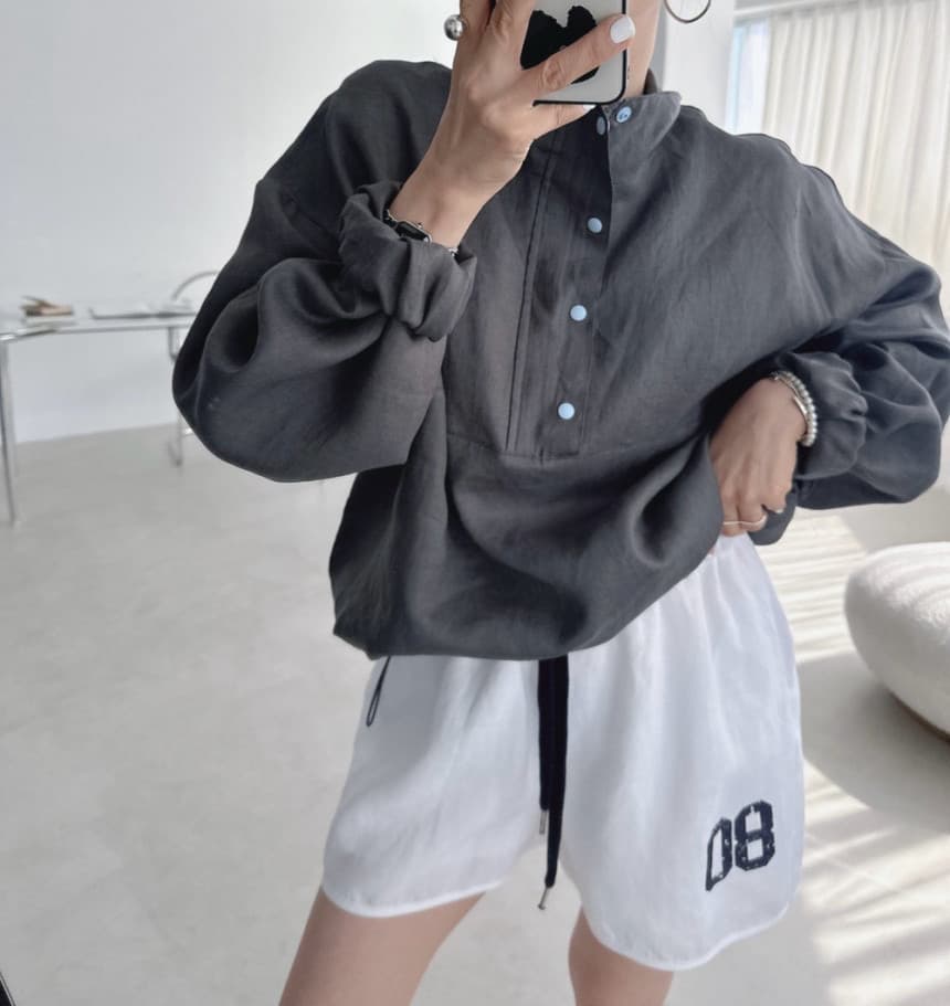재고 있음 한국 chic 새로운 캐주얼 부서 버클 스탠드 칼라 펌프 로프 뒤로 알파벳 후드티 상세 이미지 15