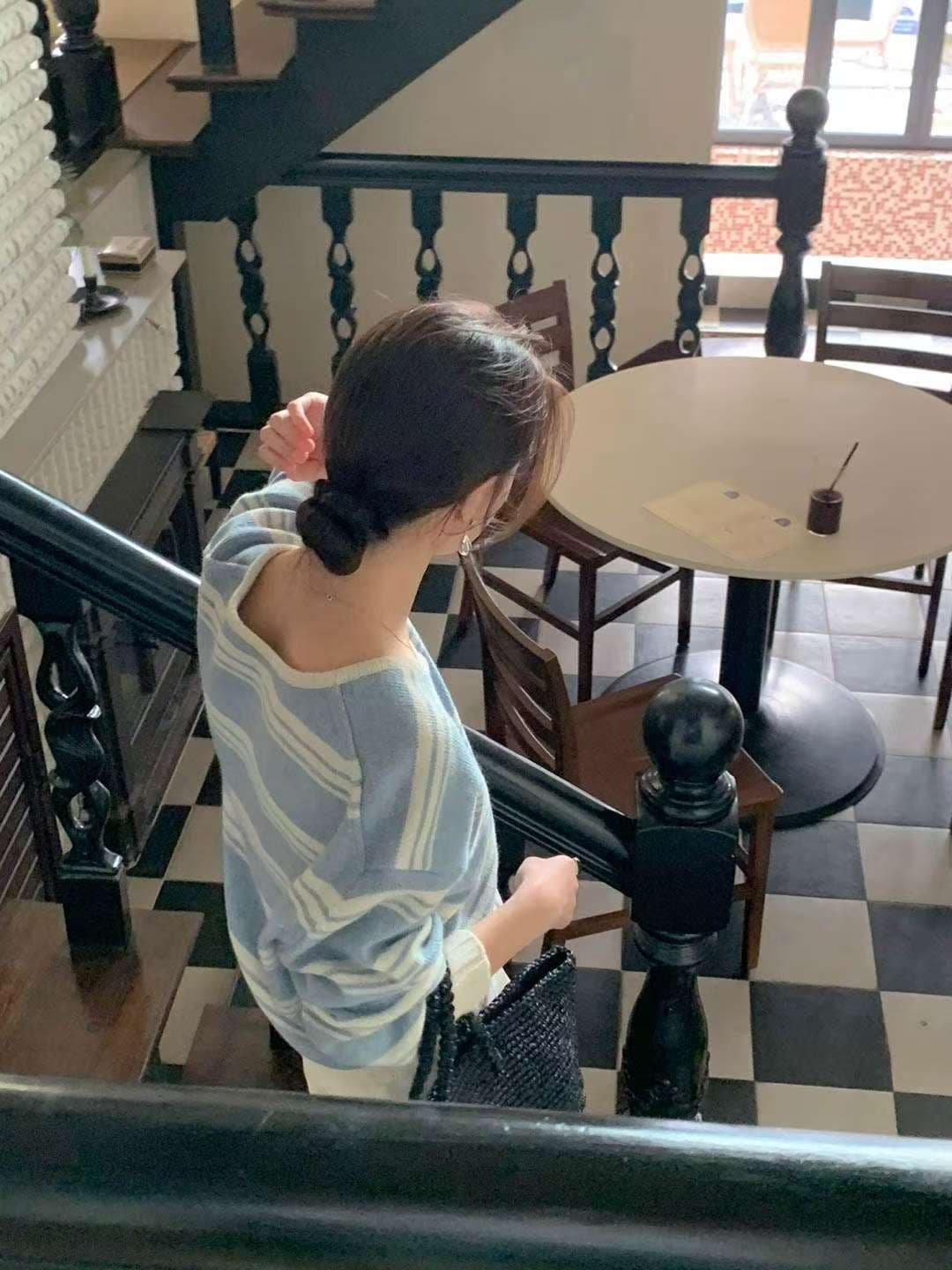 있음 물품 한국 동대문 품격 다용도 배색 스트라이프 V넥 니트 기본 셔츠 스웨터 여성 셔츠 트렌디 상세 이미지 32