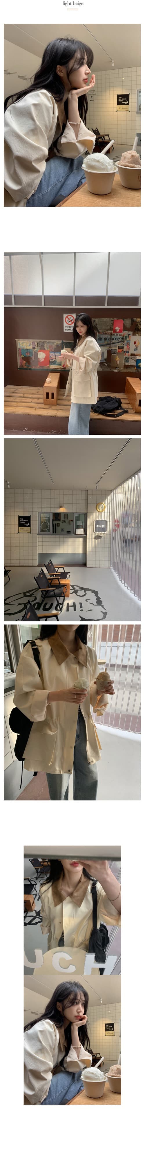 재고 있음 한국 chic 패션 품격 배색 칼라 펌프 로프 디자인 빅 포켓 루즈핏 캐주얼 재킷 상세 이미지 1