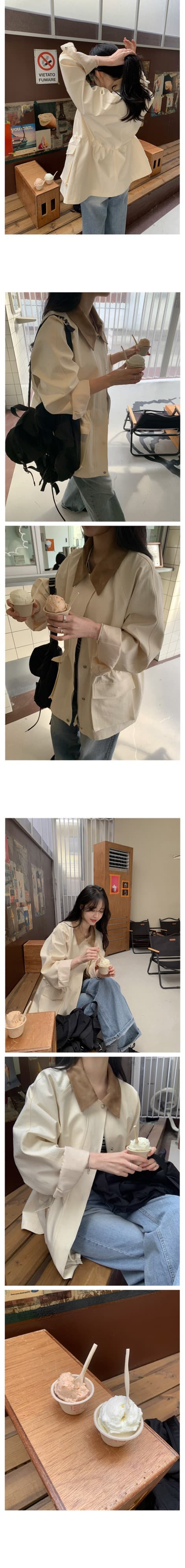 재고 있음 한국 chic 패션 품격 배색 칼라 펌프 로프 디자인 빅 포켓 루즈핏 캐주얼 재킷 상세 이미지 2