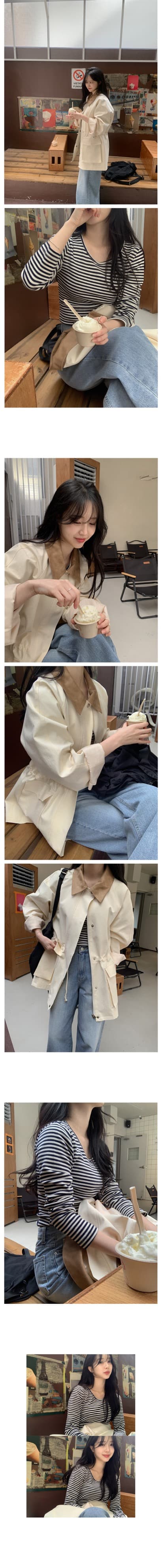 재고 있음 한국 chic 패션 품격 배색 칼라 펌프 로프 디자인 빅 포켓 루즈핏 캐주얼 재킷 상세 이미지 4