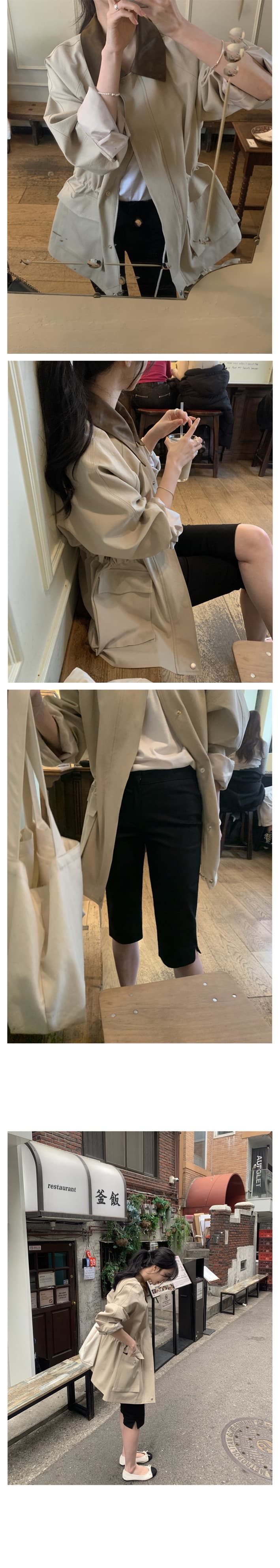 재고 있음 한국 chic 패션 품격 배색 칼라 펌프 로프 디자인 빅 포켓 루즈핏 캐주얼 재킷 상세 이미지 12