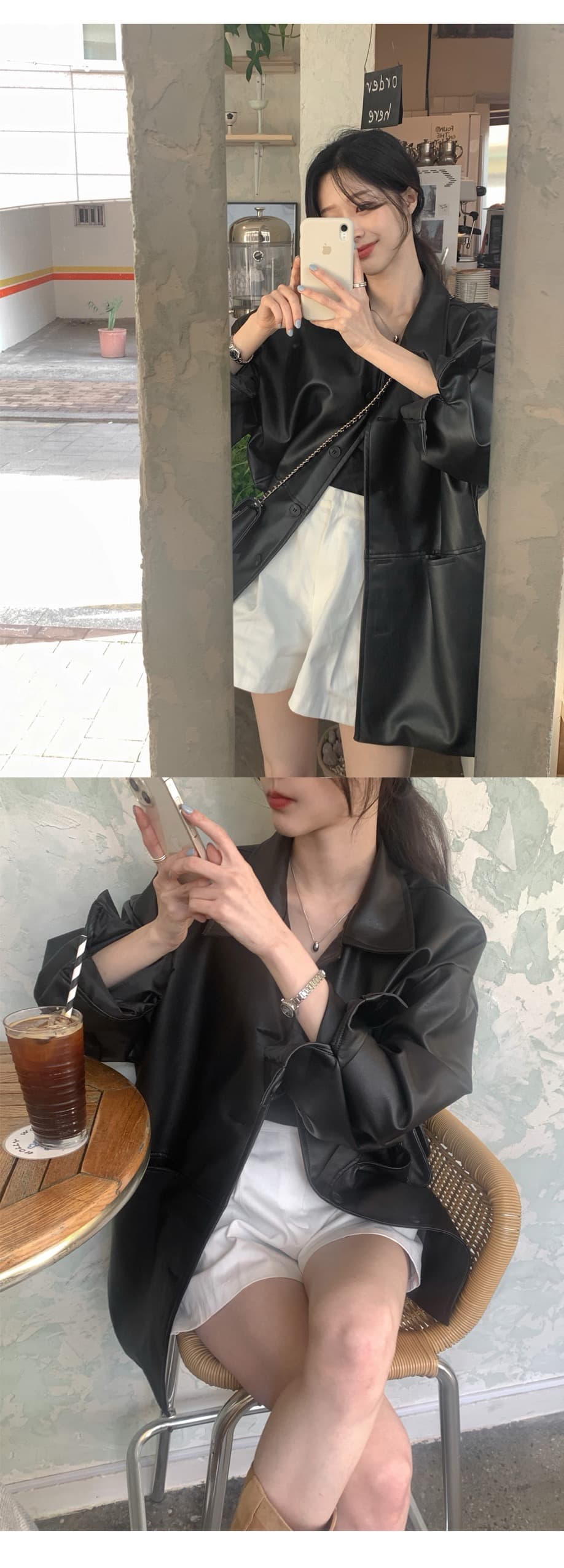 재고 있음 한국 ins 품격 레트로 다용도 루즈핏 오토바이 가죽 재킷 재킷 상세 이미지 1