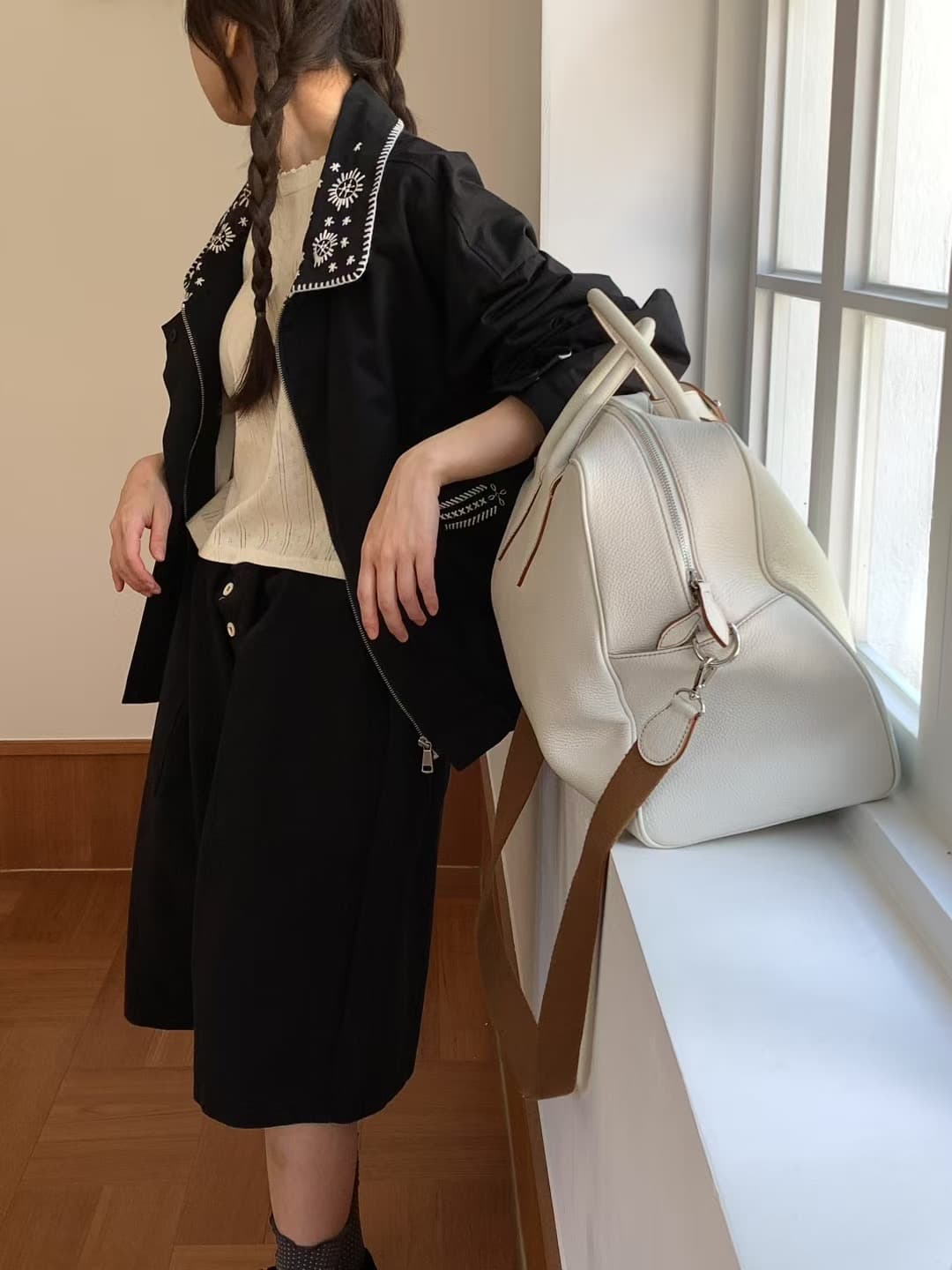 있음 물품 한국 동대문 2025 가을 다용도 자수 꽃 폴로 칼라 재킷 재킷 상세 이미지 7