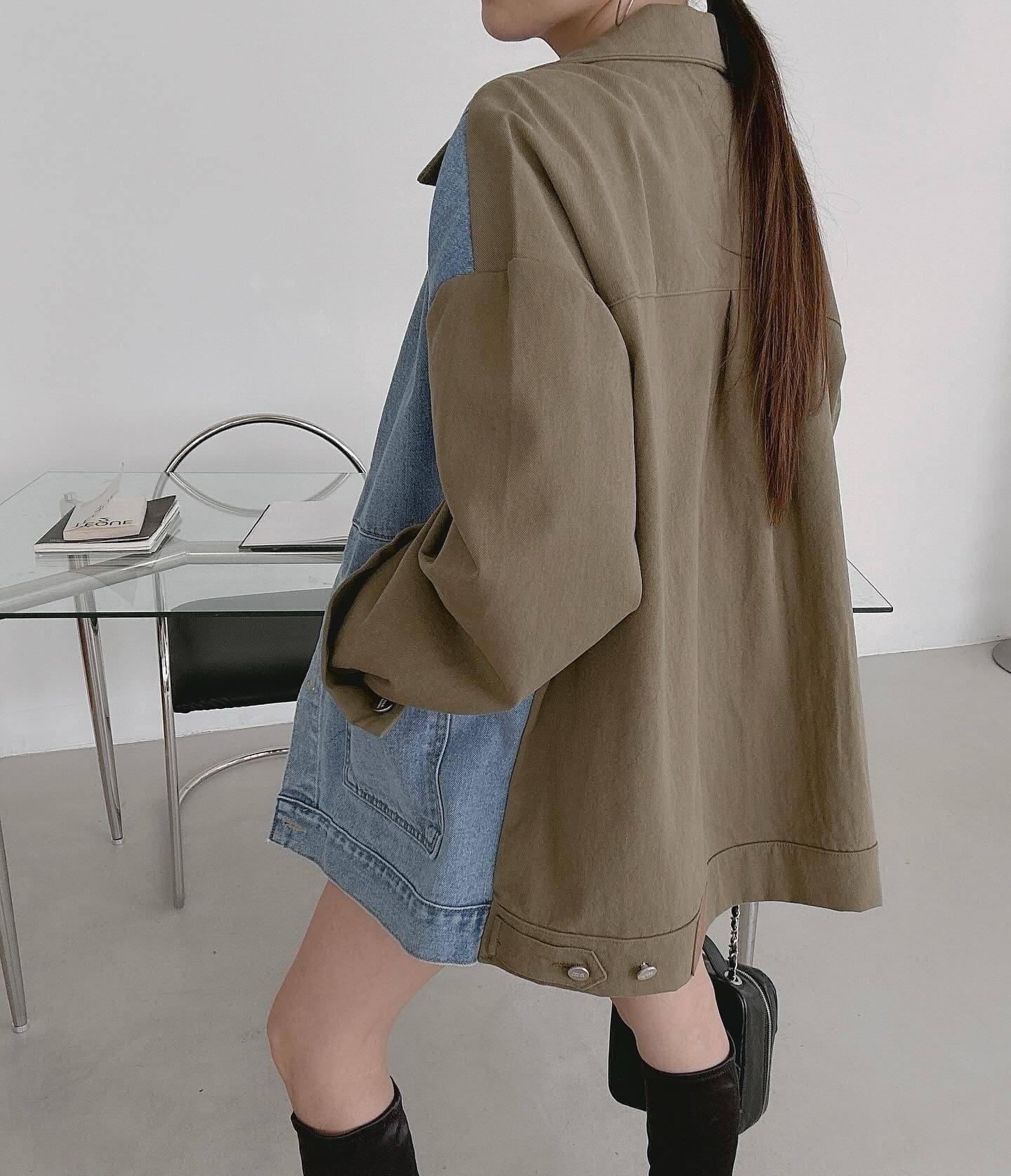 있음 물품 한국 ins 다용도 배색 패치워크 데님 재킷 상세 이미지 8
