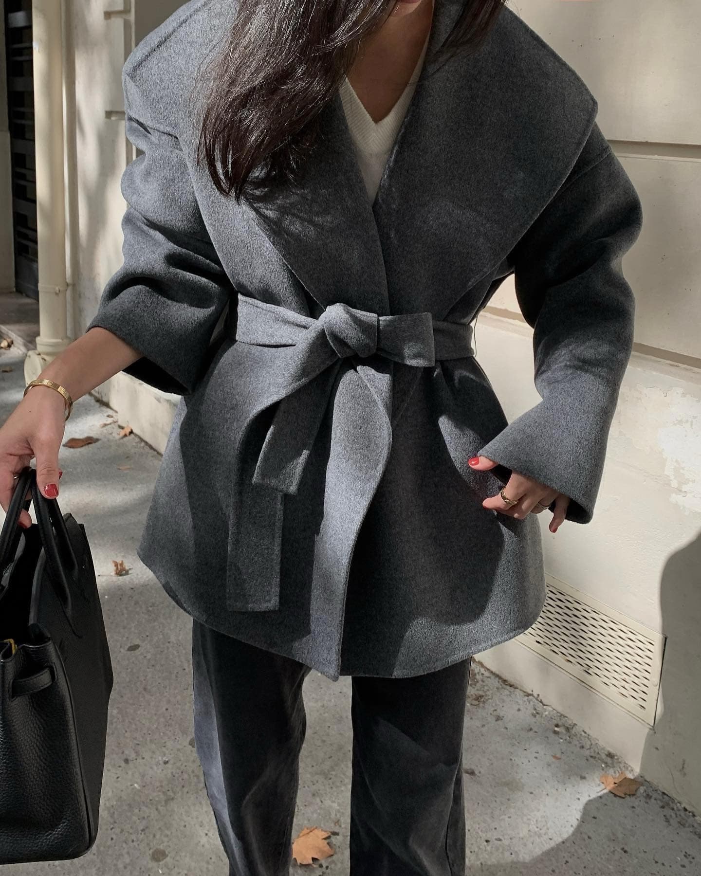 있음 물품 한국 ins 단색 칼라 이전 레이스업 나팔 긴팔 셔츠 상세 이미지 19