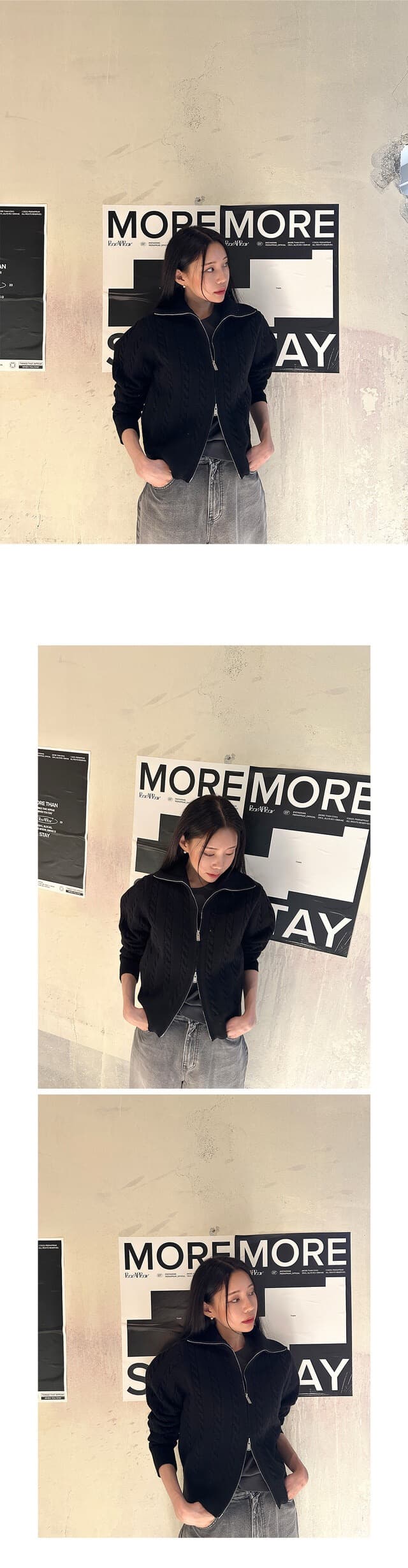 있음 물품 한국 스타일 레트로 품격 스탠드 칼라 루즈핏 캐주얼 긴팔 니트 꽈배기 스웨터 여성 코트 상세 이미지 11