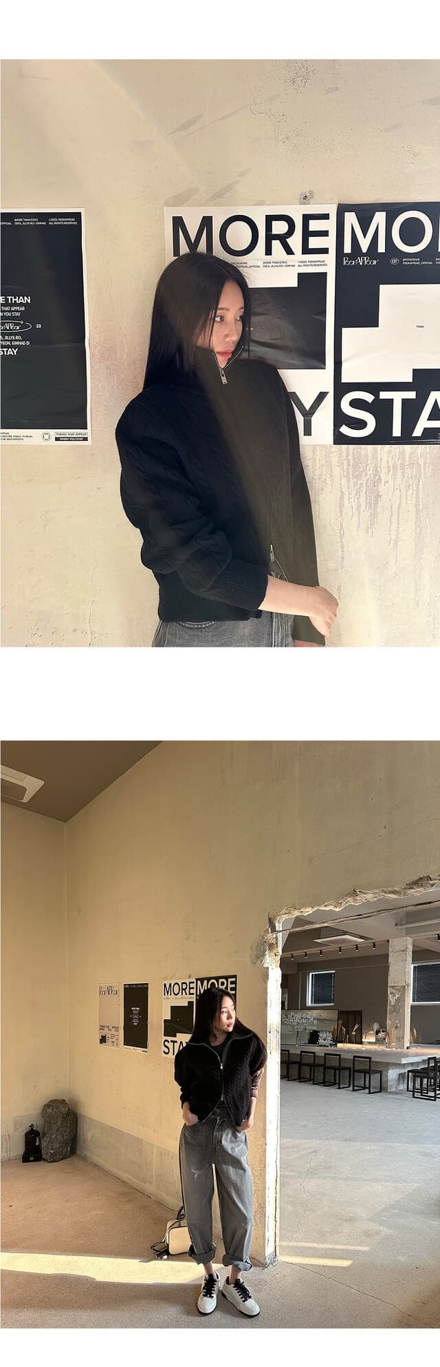 있음 물품 한국 스타일 레트로 품격 스탠드 칼라 루즈핏 캐주얼 긴팔 니트 꽈배기 스웨터 여성 코트 상세 이미지 17