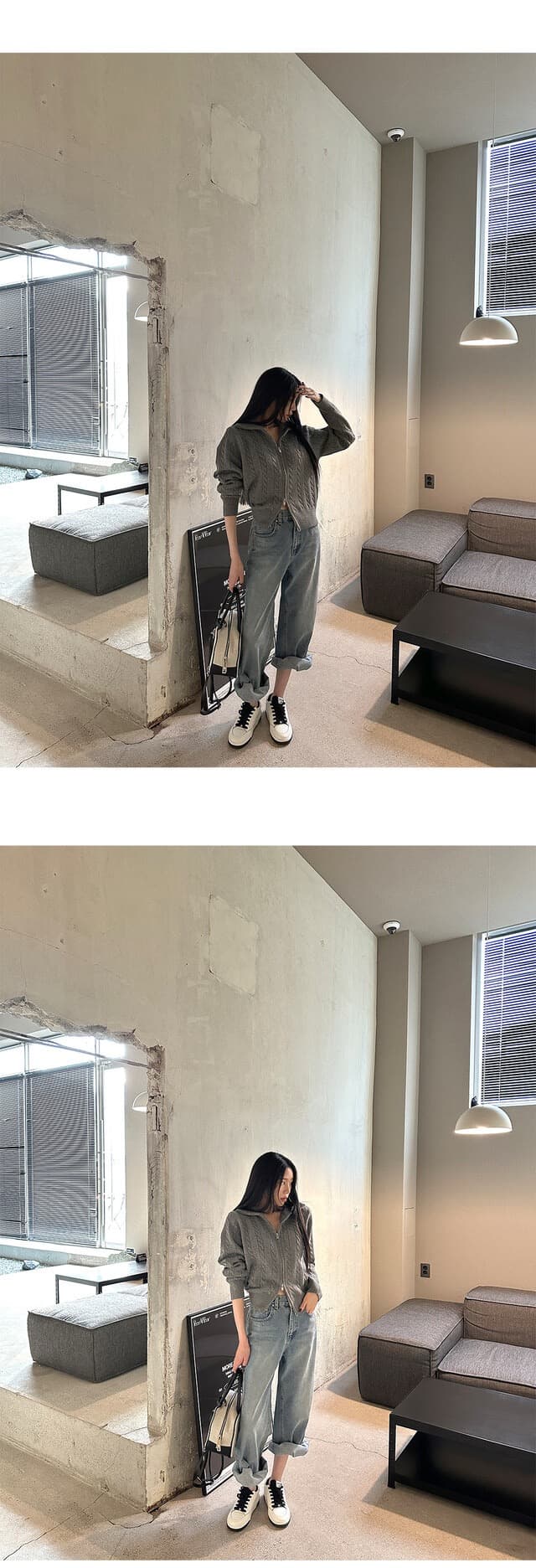 있음 물품 한국 스타일 레트로 품격 스탠드 칼라 루즈핏 캐주얼 긴팔 니트 꽈배기 스웨터 여성 코트 상세 이미지 21