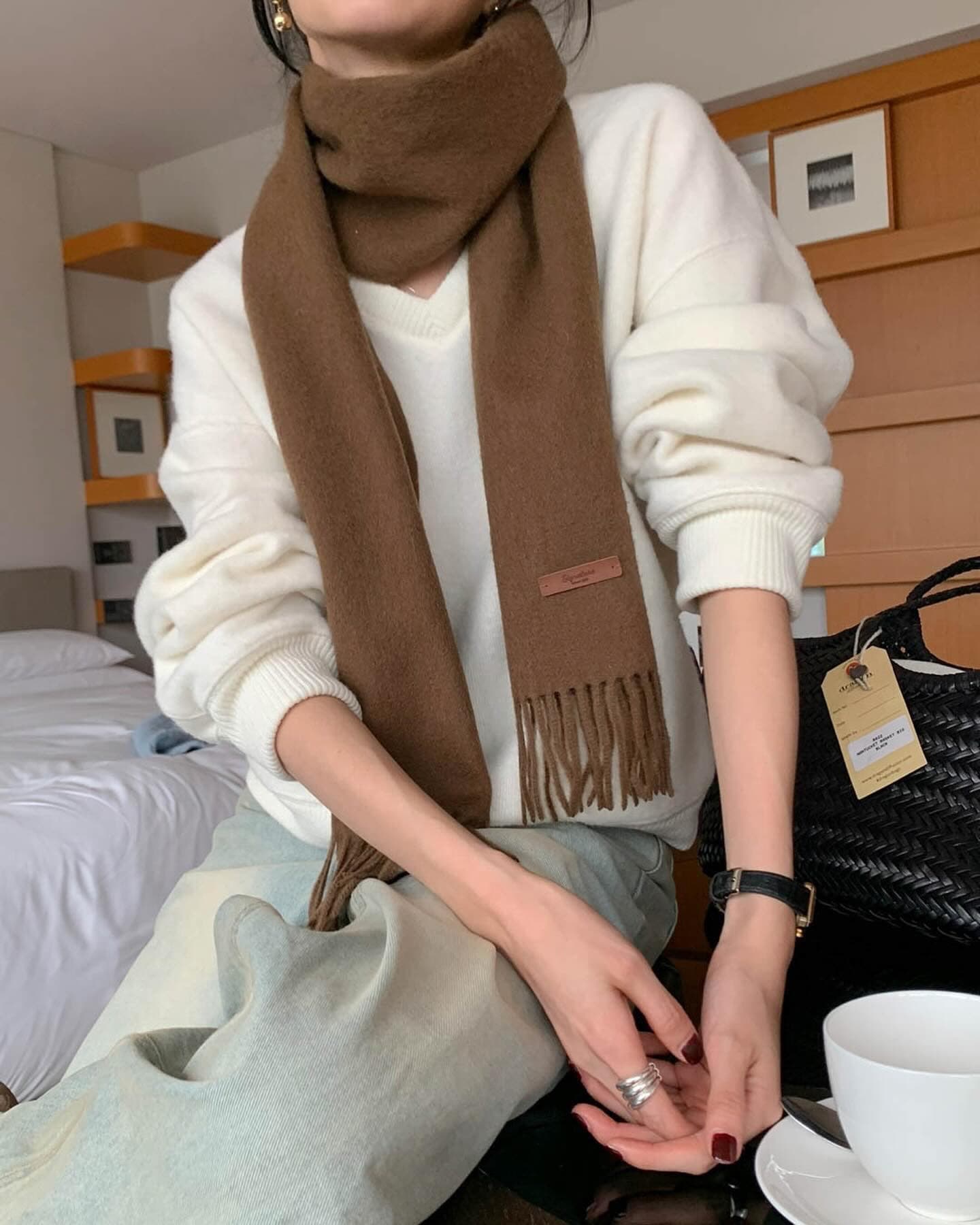 있음 물품 한국 ins 알파벳 자수 후드티 상세 이미지 10